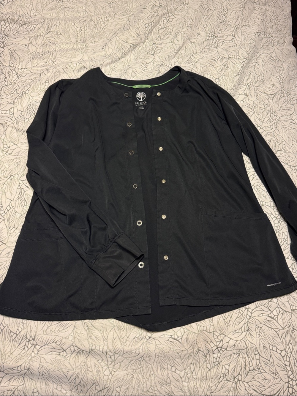 Healing Hands Black Snap-Front Medical Jacket - HH WORKS MEGAN STYLE